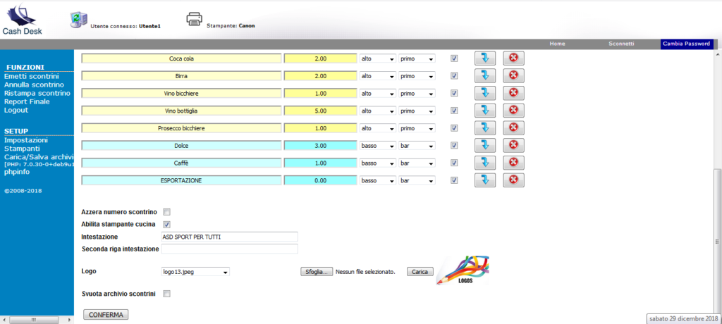 Gestione Sagre setup impostazioni 2