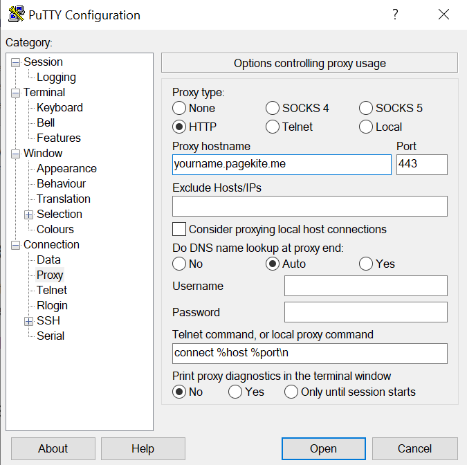 PuTTY - VPN free without public IP