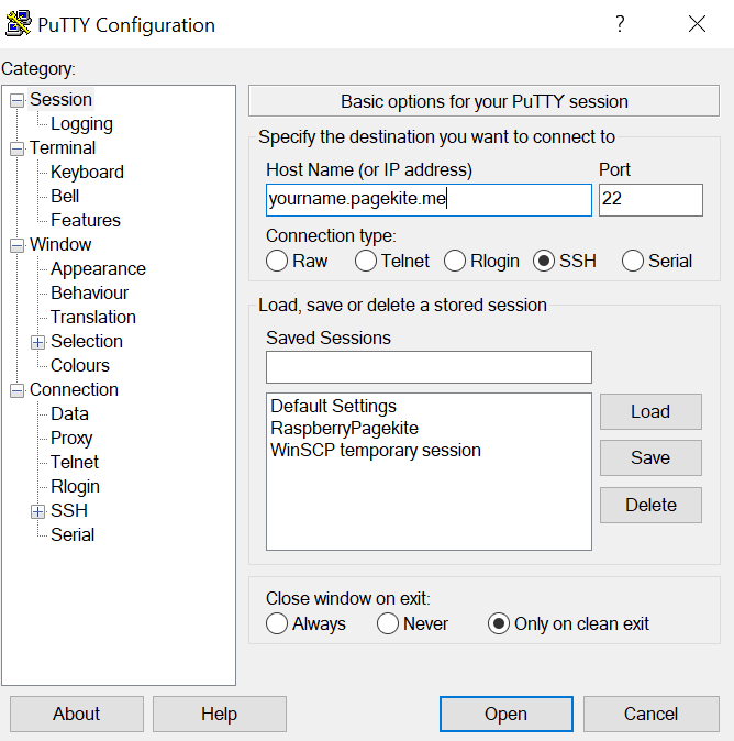 PuTTY - VPN free without public IP